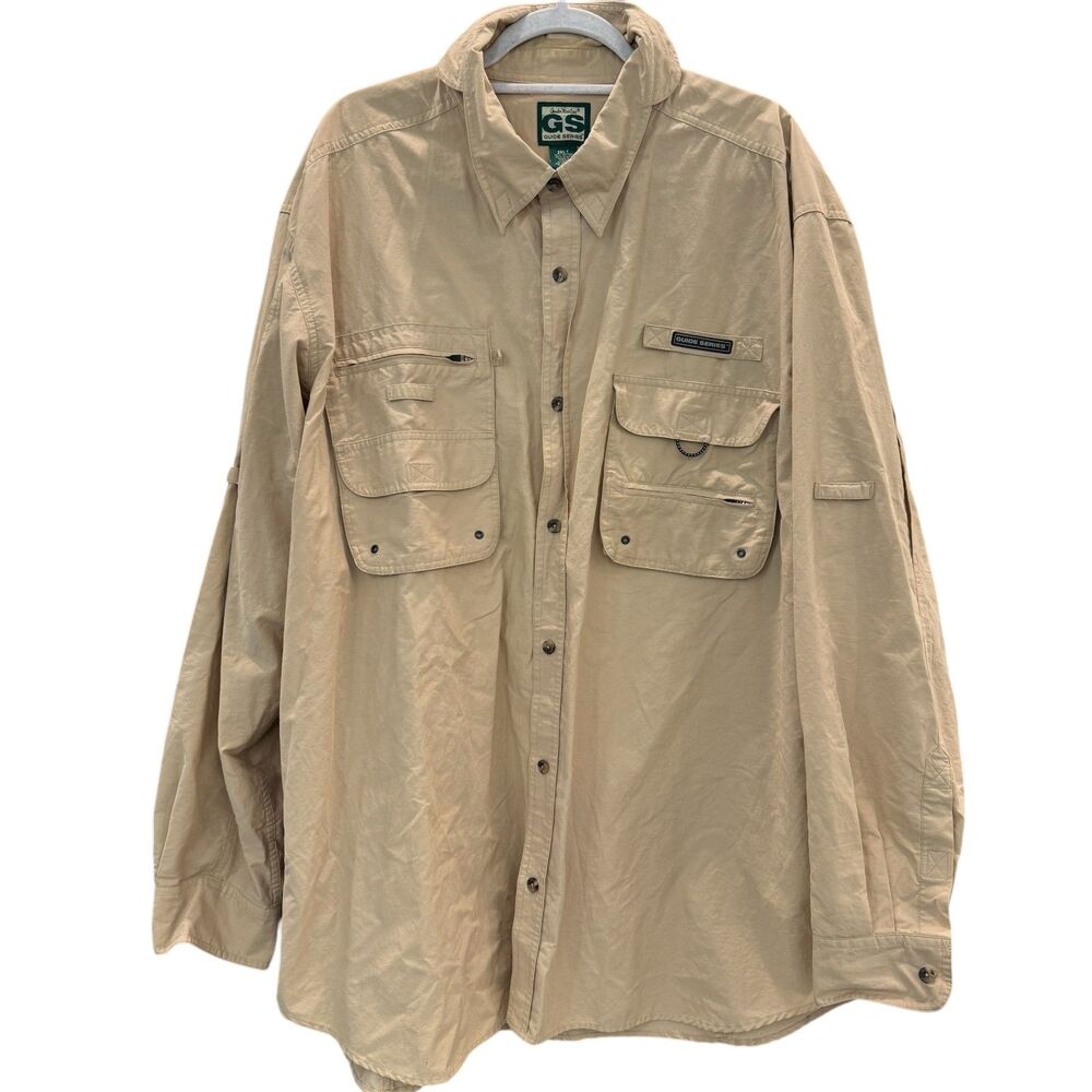 Gander Mountain Guide Series Tan Mesh Lined Outdoor Button Down Shirt Size 2XLT